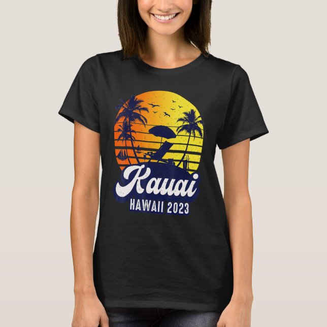 Camiseta Kauai Hawaii 2023 Hawaiian Sunset Beach Retro (Anverso)