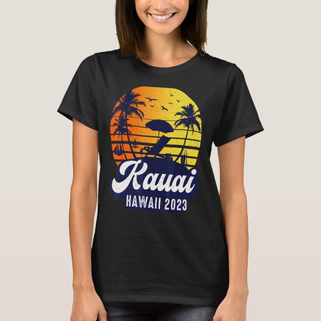 Camiseta Kauai Hawaii 2023 Hawaiian Sunset Beach Retro (Anverso)