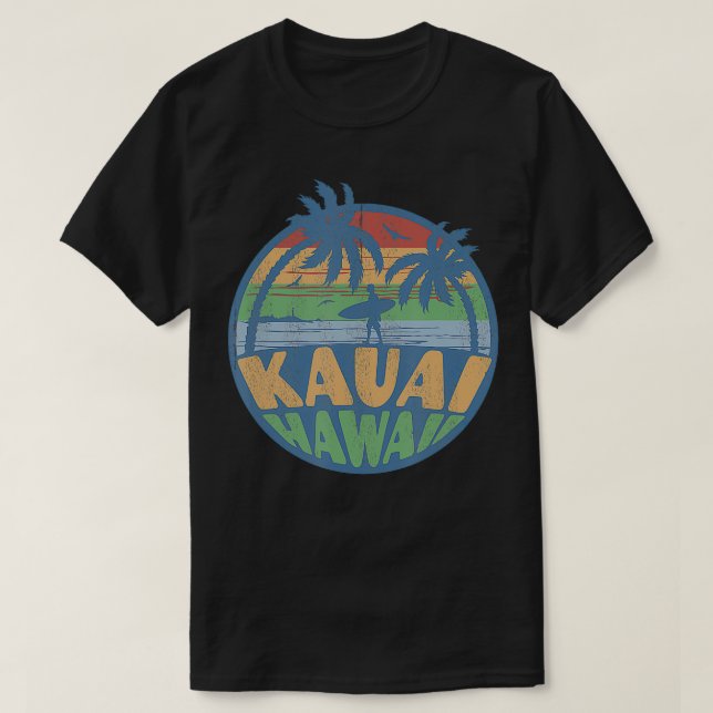Camiseta Kauai Hawaii Beach Surfing Retro de los años 70 (Diseño del anverso)