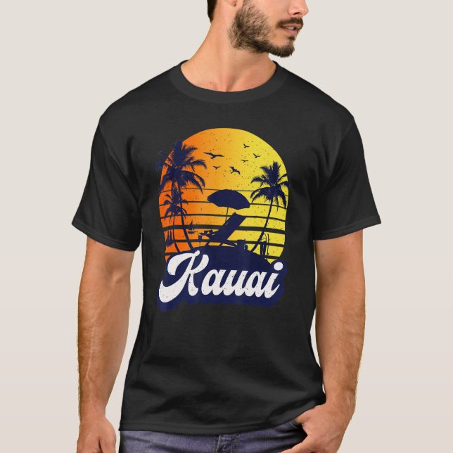 Camiseta Kauai Hawaii Hawaiian Sunset Beach Retro (Anverso)