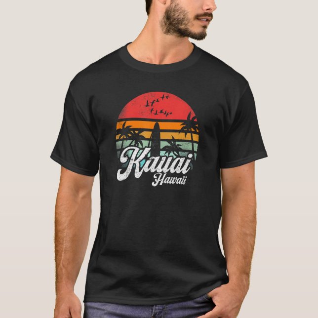Camiseta Kauai Hawaii Retro Funny Hawaiian Beach Surfing Su (Anverso)