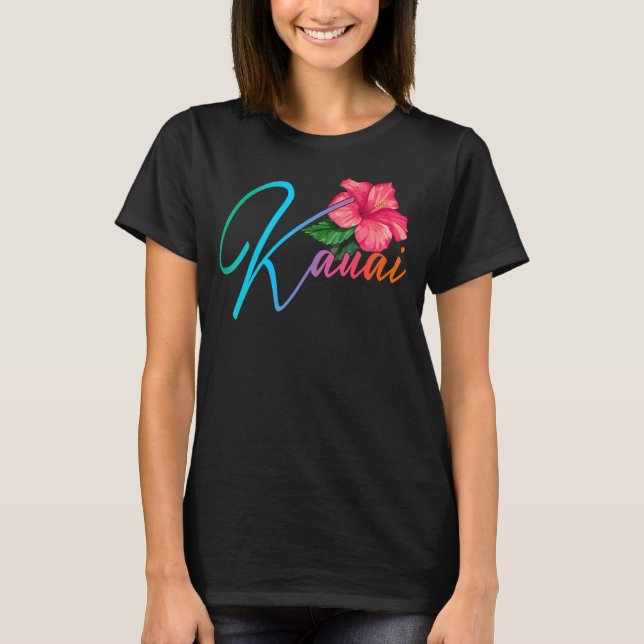 Camiseta Kauai Hawaiian Hibiscus Flowers Hawaii Beach Luau (Anverso)