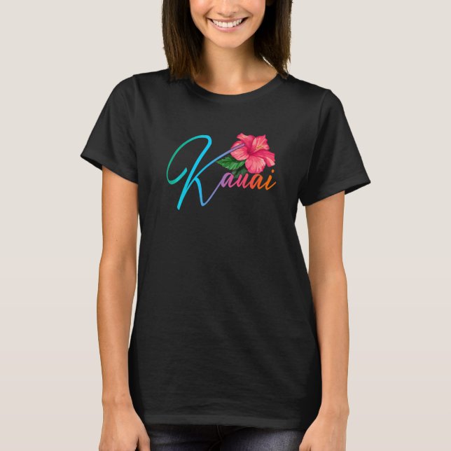 Camiseta Kauai Hawaiian Hibiscus Flowers Hawaii Beach Luau (Anverso)