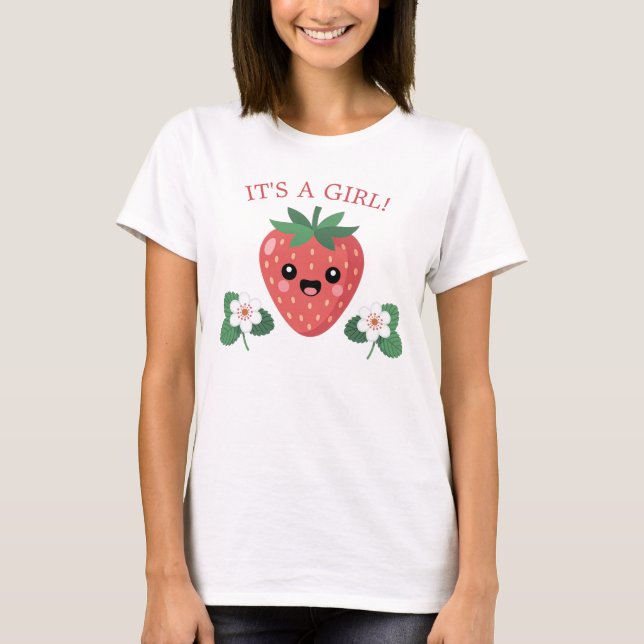 Camiseta Kawai Strawberry Baby Shower Mamá Futuro Es Una Ni (Anverso)