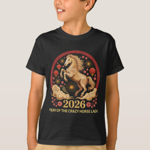 Camiseta Kawaii 2026 Año de la Dama del Caballo Loco Chica