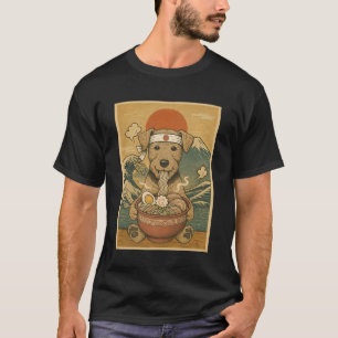Camiseta Kawaii Airedale Terrier Fideos Ramen Japoneses