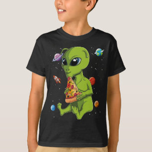 Camiseta Kawaii Alien Comating Pizza Lover UFO Extraterrest