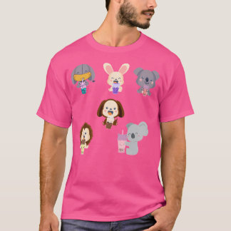 Camiseta Kawaii Animal Boba Tea Cute Conejo Elefante Koala
