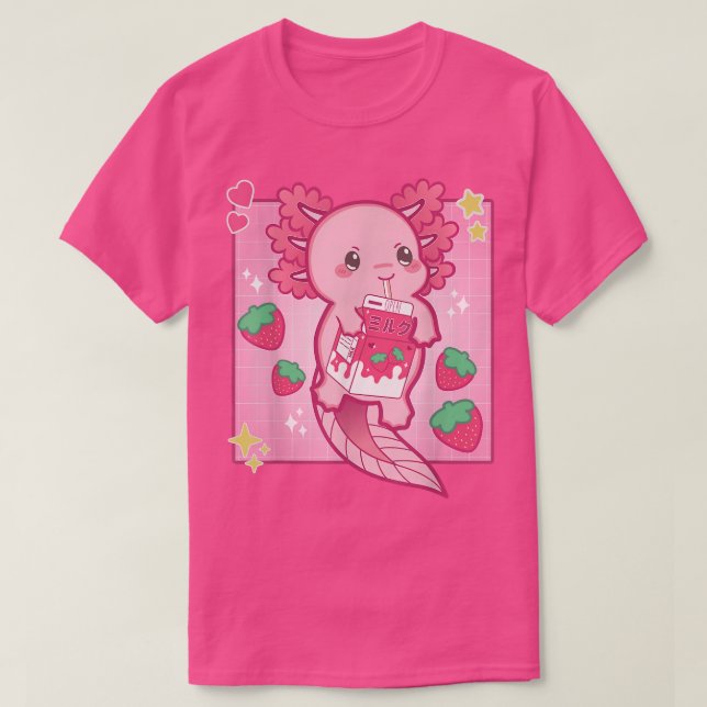 Camiseta Kawaii Anime Axolotl Strawberry Milk Women Men Boy (Diseño del anverso)