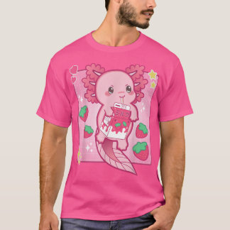Camiseta Kawaii Anime Axolotl Strawberry Milk Women Men Boy