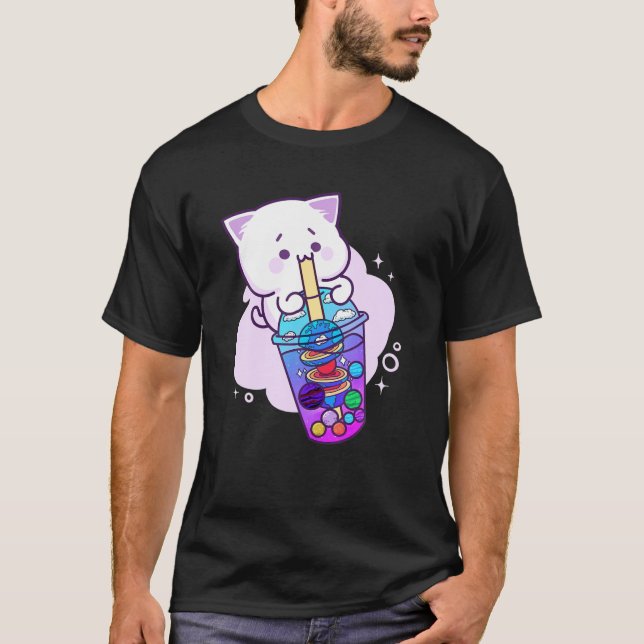 Camiseta Kawaii Anime Boba Galaxy Cat Planet Tea Cute Kitte (Anverso)
