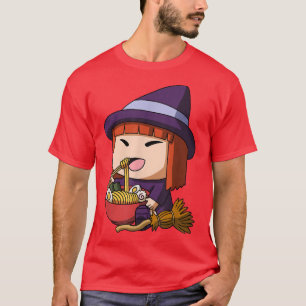 Camiseta Kawaii Anime Bruja Halloween Fideos Asiáticos Japo