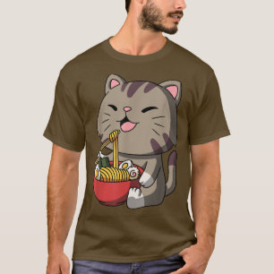 Camiseta Kawaii Anime Cat Asian Noodles Japanese Ramen
