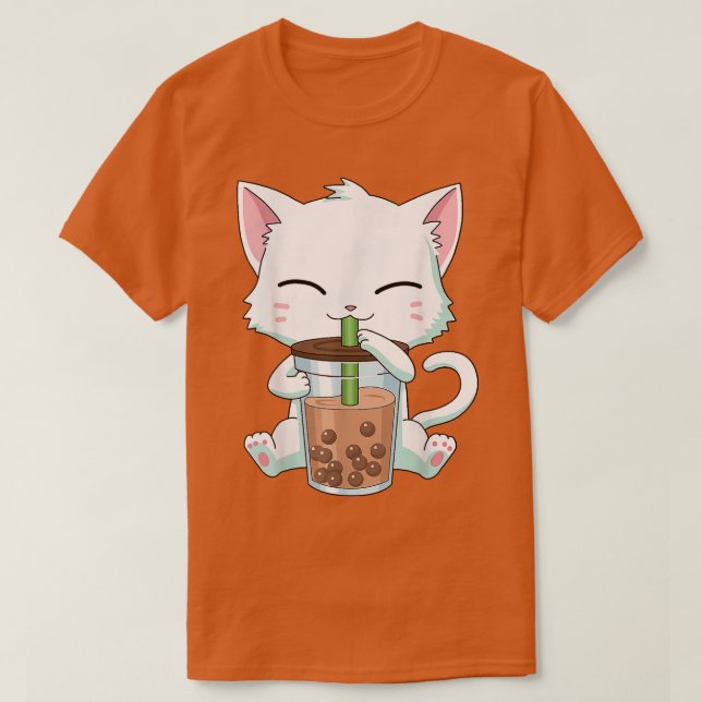 Camiseta Kawaii Anime Cat Boba Tea Bubble Tea for Girls Boy (Diseño del anverso)