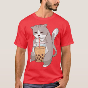 Camiseta Kawaii Anime Cat Boba Tea Cute Kitten Cat Neko Bub
