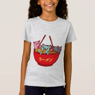 Camiseta Kawaii Anime Cat Gracioso Adorable Ramen Japonés
