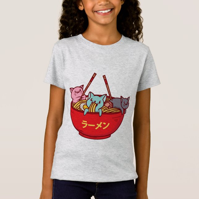 Camiseta Kawaii Anime Cat Gracioso Adorable Ramen Japonés (Anverso)