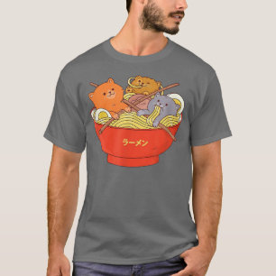 Camiseta Kawaii Anime Cat Japonés de fideos Ramen T 