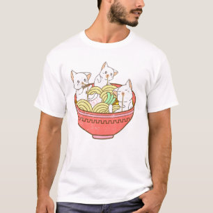 Camiseta Kawaii Anime Cat Japonés Ramen Noodles - Kitten V