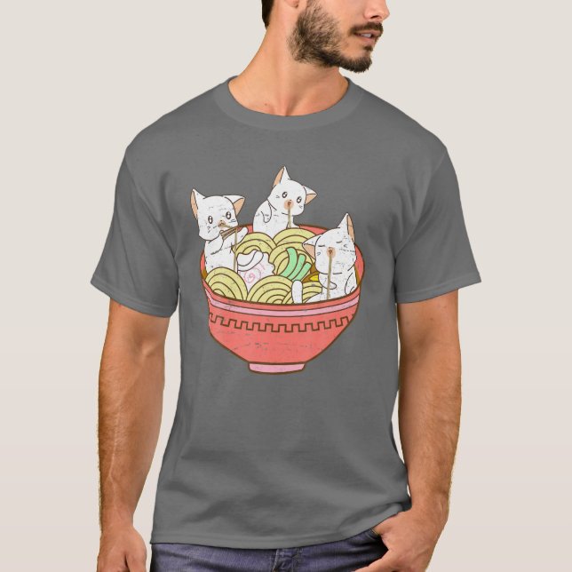 Camiseta Kawaii Anime Cat Japonés Ramen Noodles - Kitten V (Anverso)