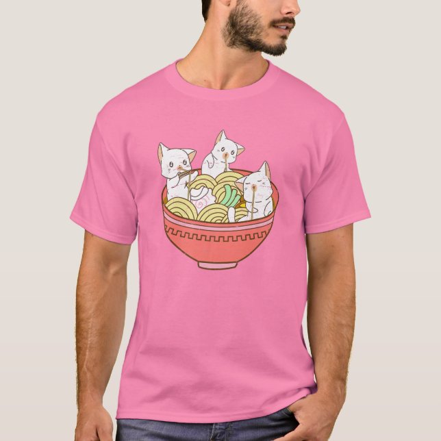 Camiseta Kawaii Anime Cat Japonés Ramen Noodles - Kitten V (Anverso)
