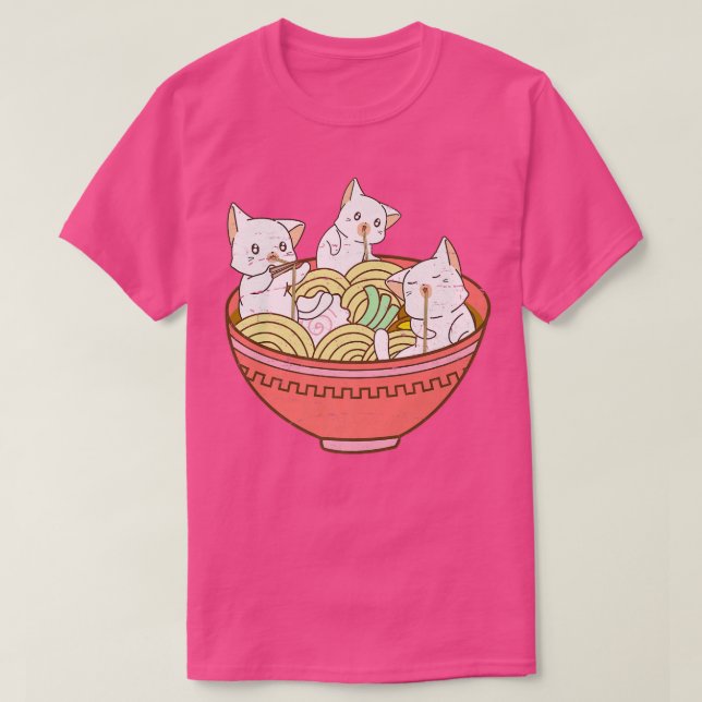 Camiseta Kawaii Anime Cat Japonés Ramen Noodles Kitten Vi (Diseño del anverso)