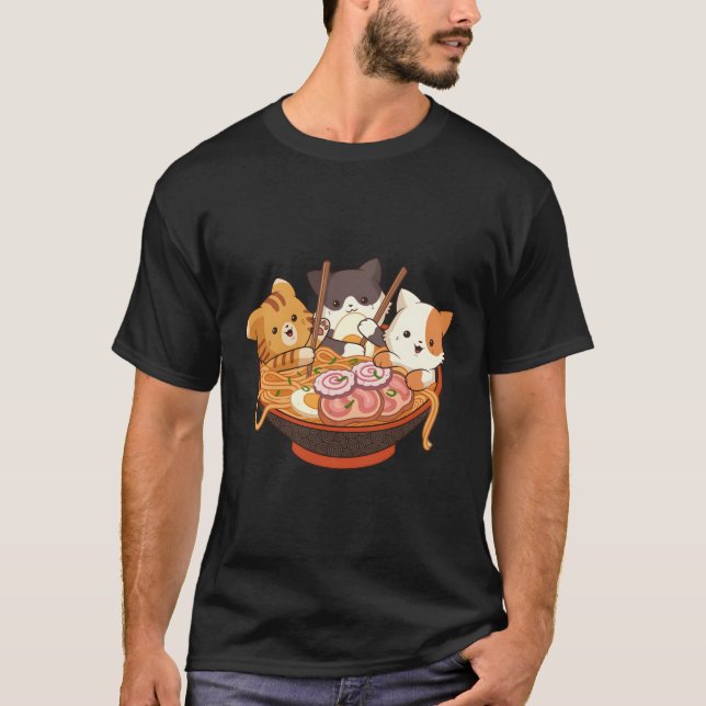 Camiseta Kawaii Anime Cats Otaku Noodles Ra Japoneses (Anverso)