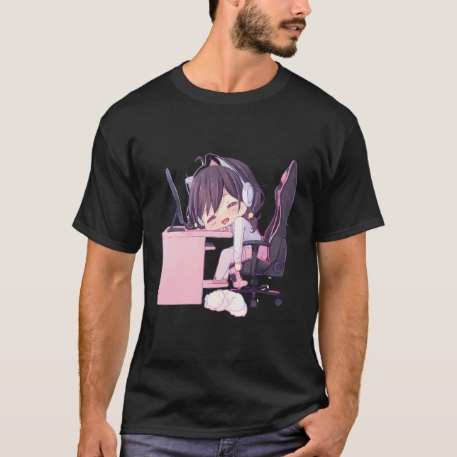 Camiseta Kawaii Anime Chica Chibi Neko Catgirl Gamer Egirl (Anverso)