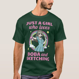 Camiseta Kawaii Anime Chica Esbozando Boba Bubble Tea Lover