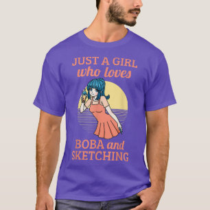 Camiseta Kawaii Anime Chica Esbozando Boba Bubble Tea Lover