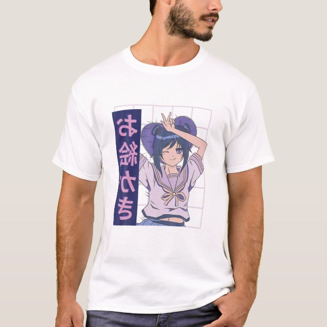 Camiseta Kawaii Anime Chica Lofi Estética Retro 90 Japonese (Anverso)