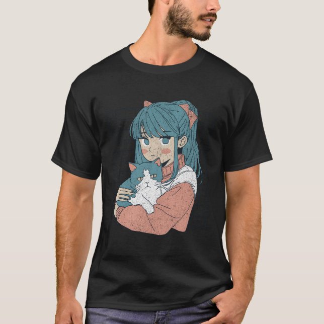 Camiseta Kawaii Anime Con Cat Kitty Ga Japón (Anverso)