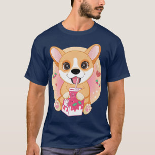 Camiseta Kawaii Anime Corgi Perro Fresa Leche Curva Japón