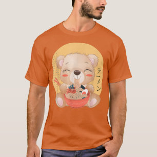 Camiseta Kawaii Anime Cute Oso Comiendo Ramen Estilo Japoné