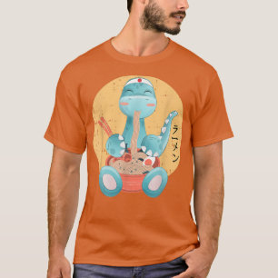 Camiseta Kawaii Anime Dinosaur Comer Ramen Retro Japonés 