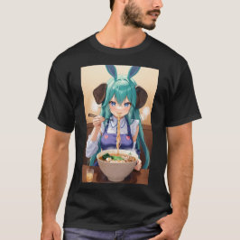 Camiseta Kawaii Anime Elephant Chica comiendo Ramen