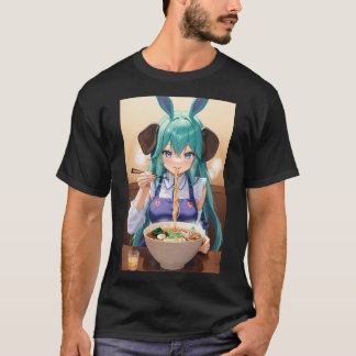 Camiseta Kawaii Anime Elephant Chica comiendo Ramen