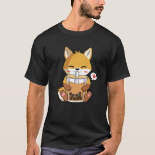 Camiseta Kawaii Anime Fox bebiendo Boba Bubble Tea Lover