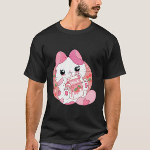 Camiseta Kawaii Anime gato bebe fresa en japonés