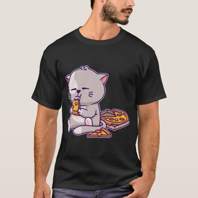 Camiseta Kawaii Anime Gato Comer Pizza Cute Gato Gatito Nek (Anverso)