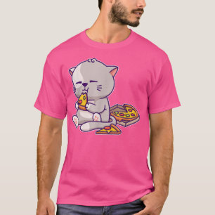 Camiseta Kawaii Anime Gato Comer Pizza Cute Gato Gatito Nek
