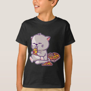 Camiseta Kawaii Anime Gato Comer Pizza Cute Gato Gatito Nek