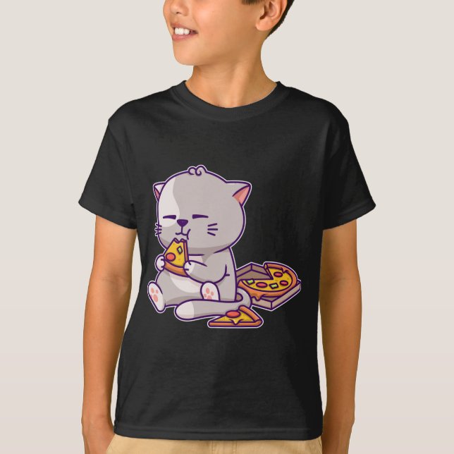 Camiseta Kawaii Anime Gato Comer Pizza Cute Gato Gatito Nek (Anverso)