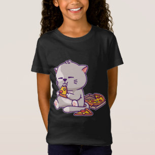 Camiseta Kawaii Anime Gato Comer Pizza Cute Gato Gatito Nek