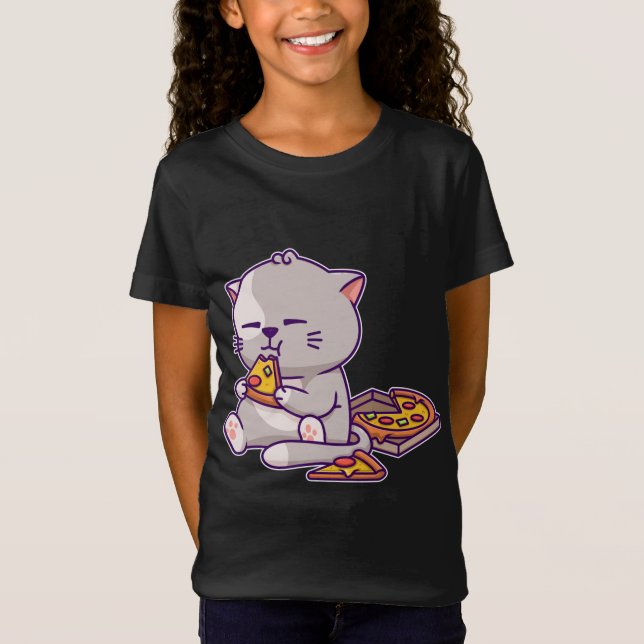 Camiseta Kawaii Anime Gato Comer Pizza Cute Gato Gatito Nek (Anverso)