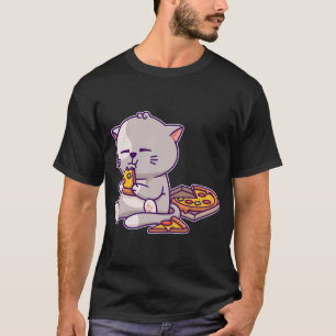 Camiseta Kawaii Anime Gato Comer Pizza Cute Gato Gatito Nek