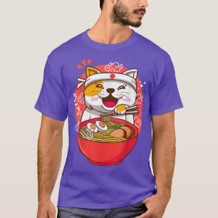 Camiseta Kawaii Anime gato japonés ramen