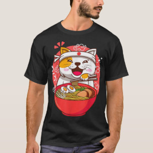 Camiseta Kawaii Anime gato japonés ramen