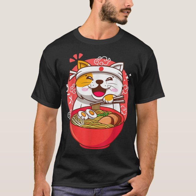 Camiseta Kawaii Anime gato japonés ramen (Anverso)