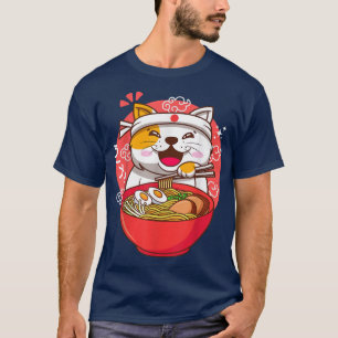 Camiseta Kawaii Anime gato japonés ramen
